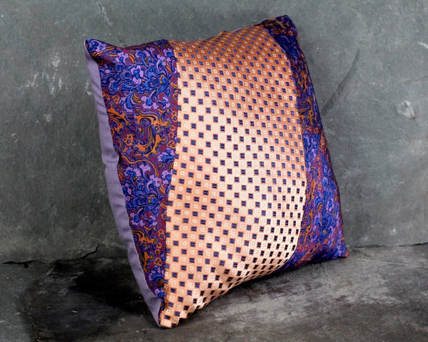 UNIQUE Necktie Pillow, One of a Kind Up-Cycled - 6"x6" Pillow Made from Up-Cycled Vintage Silk Ties - Pillow Form Included