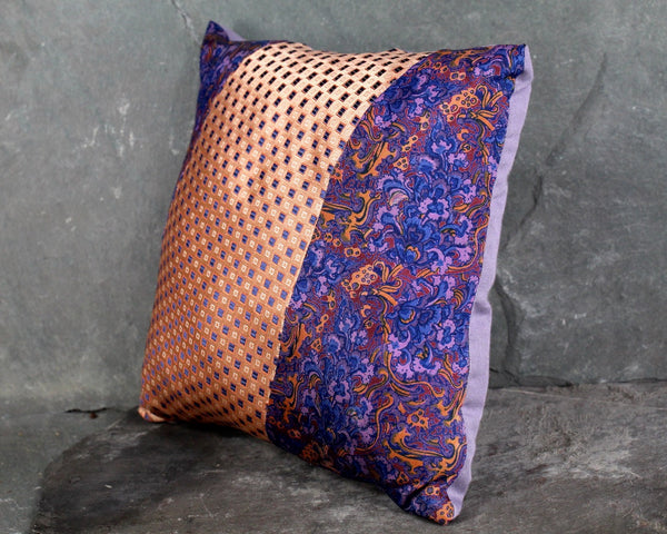 UNIQUE Necktie Pillow, One of a Kind Up-Cycled - 6"x6" Pillow Made from Up-Cycled Vintage Silk Ties - Pillow Form Included