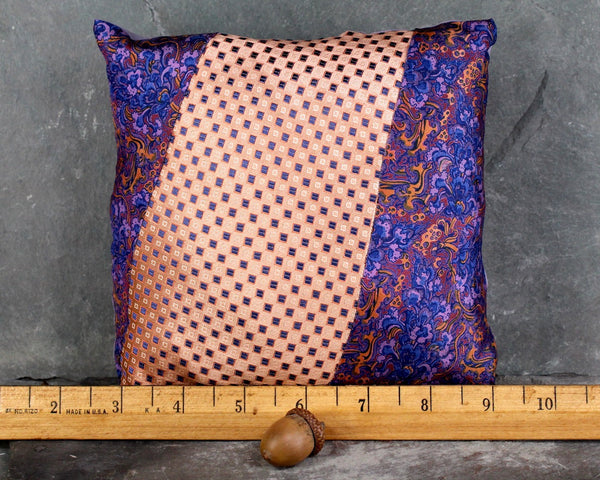 UNIQUE Necktie Pillow, One of a Kind Up-Cycled - 6"x6" Pillow Made from Up-Cycled Vintage Silk Ties - Pillow Form Included