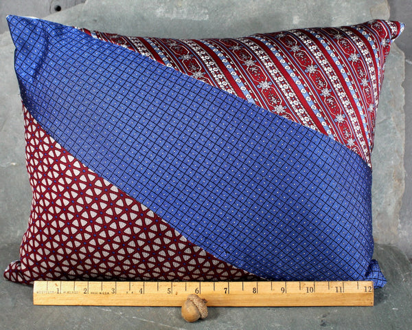 One of a Kind Necktie Pillow | London Nights #343 |  Red & Blue 13"x10" Pillow Made from Up-Cycled Silk Ties - Includes Pillow Filling