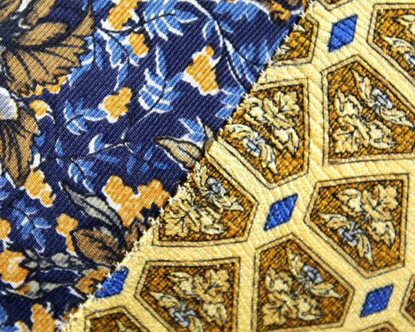 One of a Kind Necktie Pillow | Golden Floral #350 |  Gold & Blue 15"x10" Pillow Made from Up-Cycled Silk Ties - Includes Pillow Filling