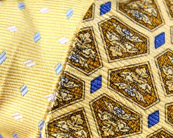 One of a Kind Necktie Pillow | Golden Floral #350 |  Gold & Blue 15"x10" Pillow Made from Up-Cycled Silk Ties - Includes Pillow Filling