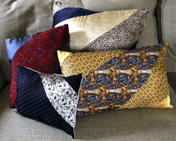UNIQUE Up-Cycled 10"x12" Pillow Made from Up-Cycled Vintage Silk Ties | Pillow Form Included | Untied "English Garden" #142