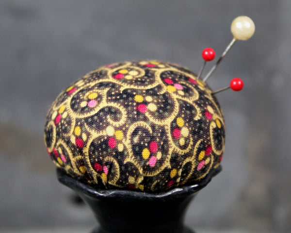 Vintage Miniature Upcycled Vase Pin Cushion | Black Clay Vases Turned Pin Cushion | Handmade