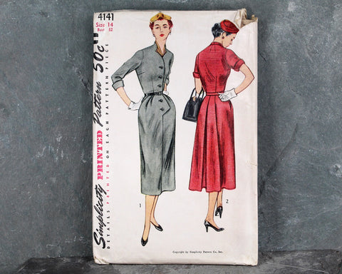 1952 Simplicity #4141 Dress Pattern | Size 14/Bust 32" | COMPLETE Cut Pattern in Original Envelope