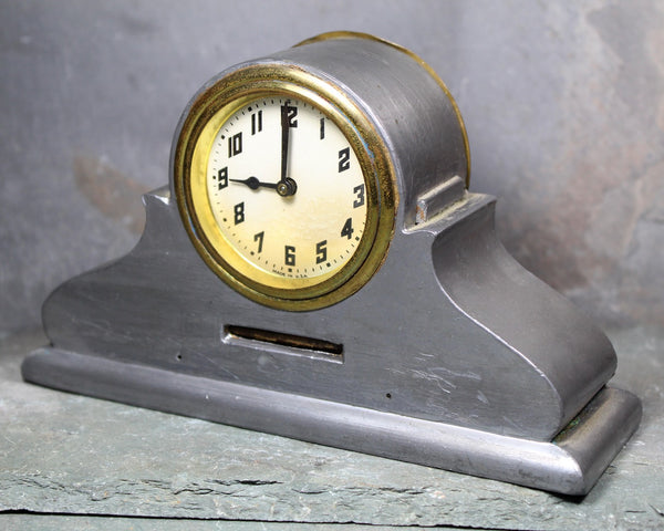 RARE Vintage Mantel Clock | Art Deco Wind-Up Clock | Silver Metal Table Clock | Not Working