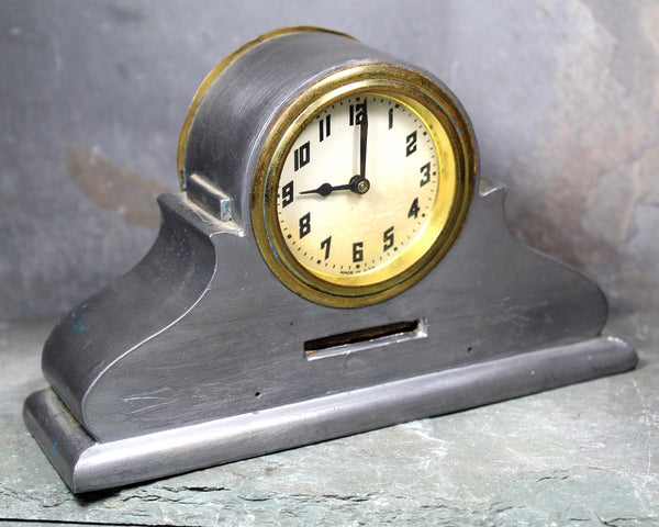 RARE Vintage Mantel Clock | Art Deco Wind-Up Clock | Silver Metal Table Clock | Not Working