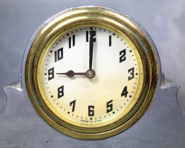 RARE Vintage Mantel Clock | Art Deco Wind-Up Clock | Silver Metal Table Clock | Not Working