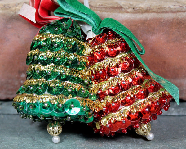 Vintage Beaded and Sequins Bell Ornaments | Set of 2 | Mid-Century Christmas Ornaments, circa 1950s