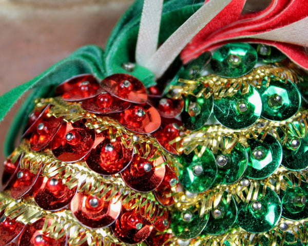 Vintage Beaded and Sequins Bell Ornaments | Set of 2 | Mid-Century Christmas Ornaments, circa 1950s