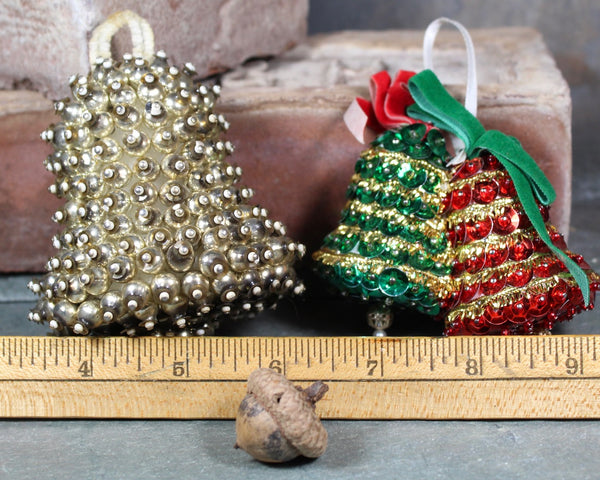 Vintage Beaded and Sequins Bell Ornaments | Set of 2 | Mid-Century Christmas Ornaments, circa 1950s
