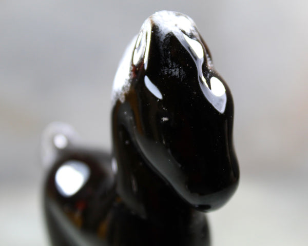 Vintage Black Ceramic Horse Figurine | Mid-Century Modern Horse Figurine | Black Horse | Black Ceramic with White Drip Mane