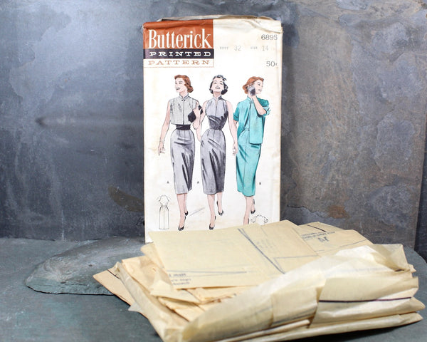 1950s Butterick #6895 Dress Pattern | Size 14/Bust 32" | COMPLETE Cut Pattern in Original Envelope