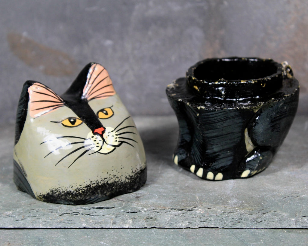 Cat Shaped Lacquered Box, Hand Painted Trinket Box, Black Cat