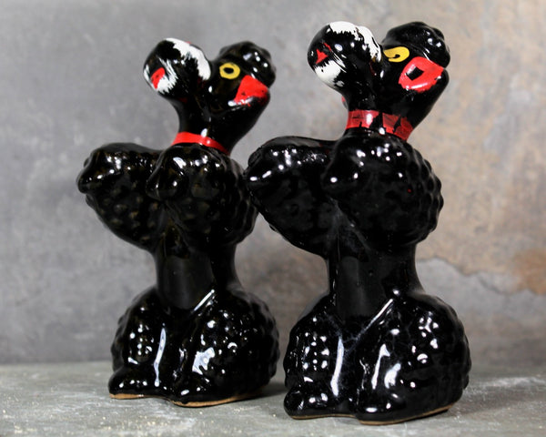 Set of 2 Black Poodle Figurines | Vintage Mid-Century Ceramic Poodles | Sitting Up Pose | Circa 1950s | Made in Japan | Puppy Love