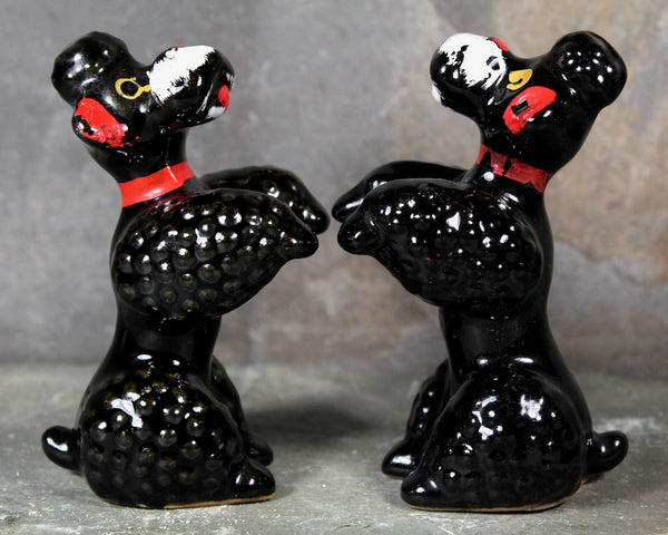 Set of 2 Black Poodle Figurines | Vintage Mid-Century Ceramic Poodles | Sitting Up Pose | Circa 1950s | Made in Japan | Puppy Love