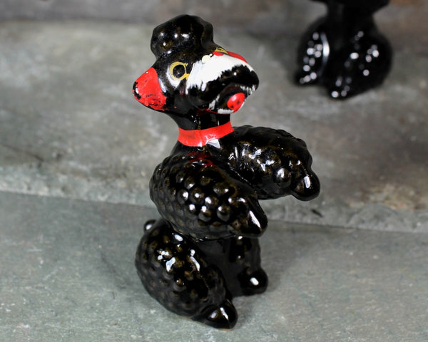 Set of 2 Black Poodle Figurines | Vintage Mid-Century Ceramic Poodles | Sitting Up Pose | Circa 1950s | Made in Japan | Puppy Love