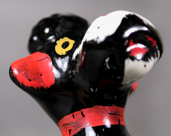 Set of 2 Black Poodle Figurines | Vintage Mid-Century Ceramic Poodles | Sitting Up Pose | Circa 1950s | Made in Japan | Puppy Love