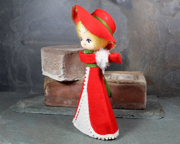 1950s Christmas Doll Decoration | Vintage Dime Store Christmas Decor | Made in Japan | Paper Cone Dress | Loop Arms | Stockinette Doll