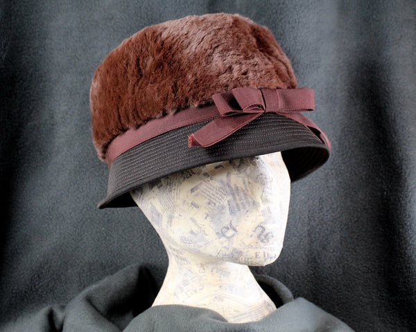Fabulous Vintage Bubble Cloche Fuzzy Hat - La Rose Faux Fur Chocolate Hat - Vintage Winter Fashion - 21" Circumference