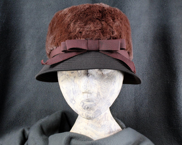 Fabulous Vintage Bubble Cloche Fuzzy Hat - La Rose Faux Fur Chocolate Hat - Vintage Winter Fashion - 21" Circumference