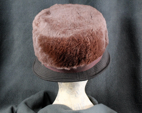 Fabulous Vintage Bubble Cloche Fuzzy Hat - La Rose Faux Fur Chocolate Hat - Vintage Winter Fashion - 21" Circumference