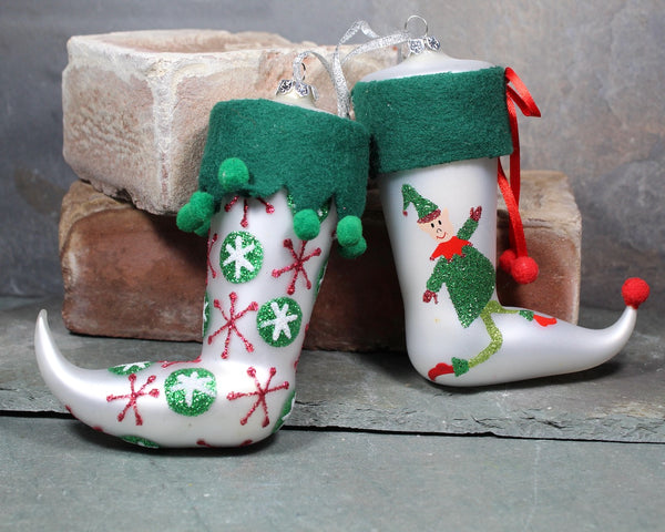Glass Christmas Stocking Ornaments, Circa 1990s - Set of 2 Vintage Christmas Ornaments