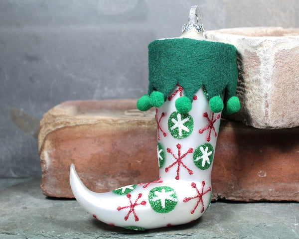 Glass Christmas Stocking Ornaments, Circa 1990s - Set of 2 Vintage Christmas Ornaments