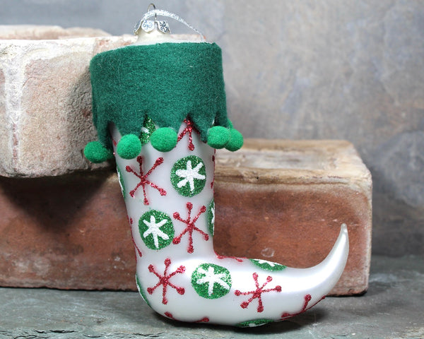 Glass Christmas Stocking Ornaments, Circa 1990s - Set of 2 Vintage Christmas Ornaments