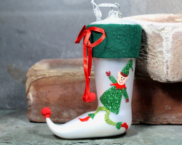 Glass Christmas Stocking Ornaments, Circa 1990s - Set of 2 Vintage Christmas Ornaments