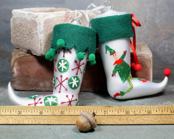 Glass Christmas Stocking Ornaments, Circa 1990s - Set of 2 Vintage Christmas Ornaments