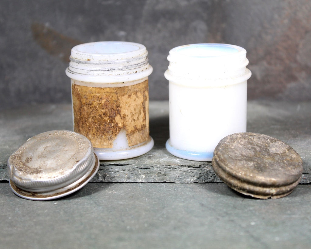 Antique Musterole Milk Glass Jars with Tin Lids