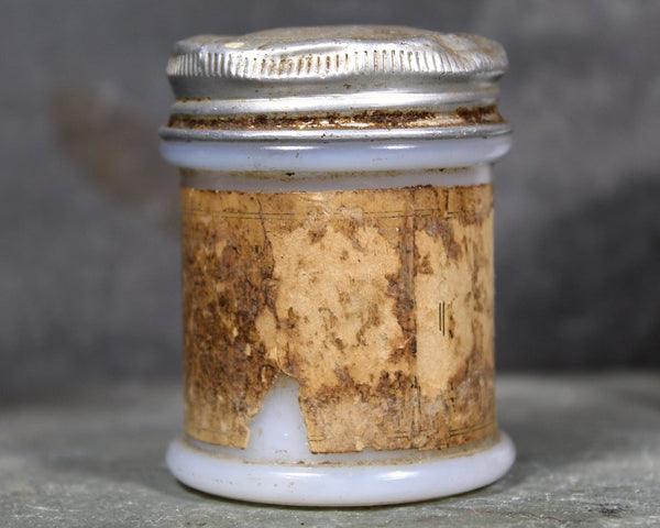Antique Musterole Milk Glass Jars with Tin Lids | Gorgeous Vintage Patina | Circa 1910s/20s