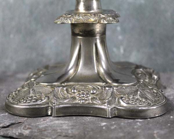 Vintage Pewter Candlestick | Ornate Candlestick | Holiday Table Decor | Grape Themed Candlestick