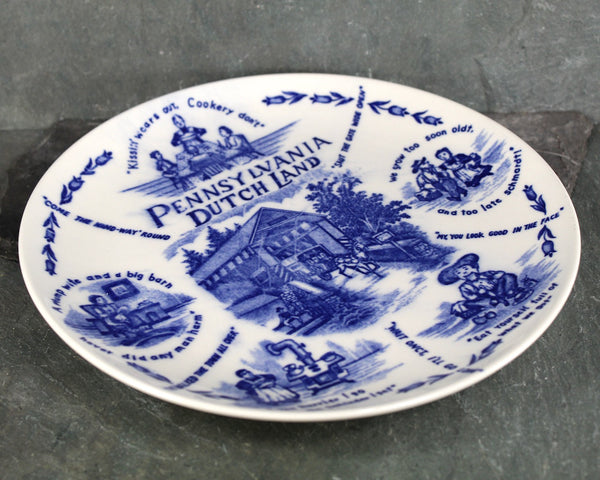 Vintage Pennsylvania Dutch Souvenir Plate | Blue and White Pennsylvania Dutch Classic Souvenir Plate | Circa 1960s