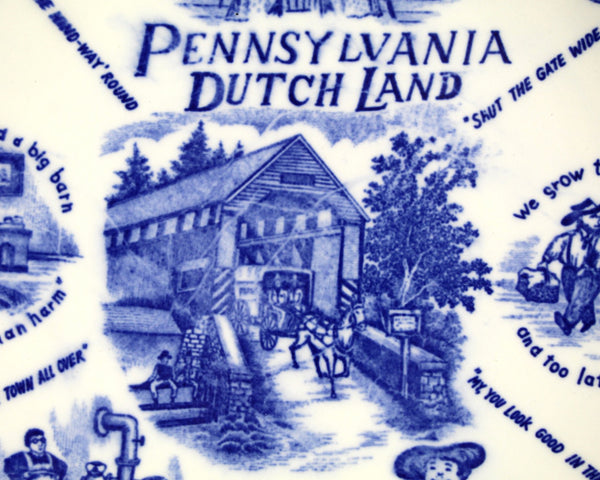 Vintage Pennsylvania Dutch Souvenir Plate | Blue and White Pennsylvania Dutch Classic Souvenir Plate | Circa 1960s