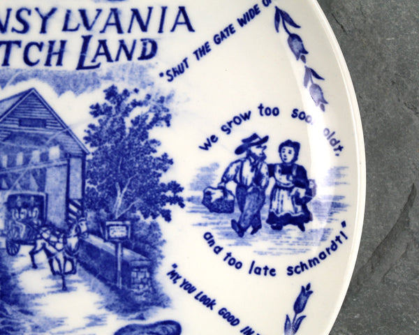 Vintage Pennsylvania Dutch Souvenir Plate | Blue and White Pennsylvania Dutch Classic Souvenir Plate | Circa 1960s