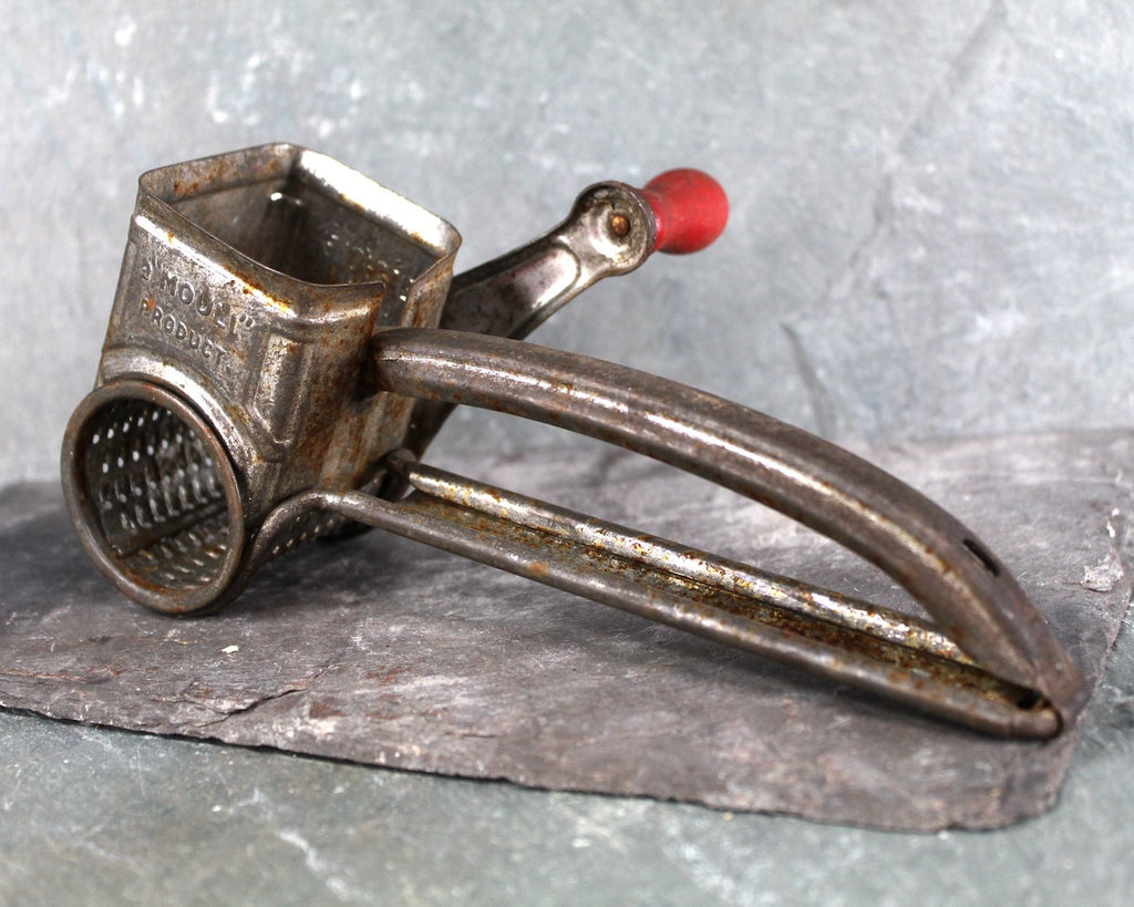 Vintage Mouli Hand Crank Cheese Grater Red Wood Handle Made in France