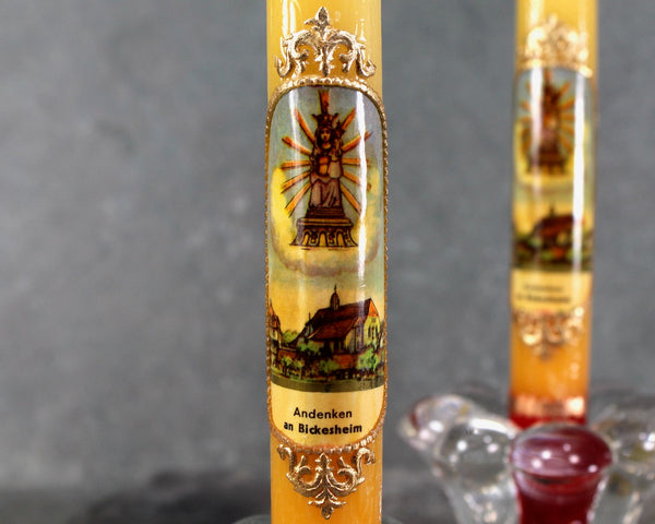 Vintage Set of 2 German Souvenir Candles "Andenken an Bickesheim" Candles in Original Plastic Wrap | Souvenir of the Pilgrimage Church