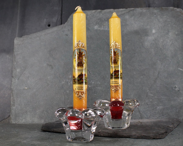 Vintage Set of 2 German Souvenir Candles "Andenken an Bickesheim" Candles in Original Plastic Wrap | Souvenir of the Pilgrimage Church