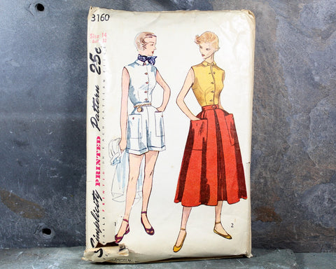 1950 Simplicity #3160 Pattern | Your Choice of Sizes 14/Bust 32" or 12/Bust 30" | COMPLETE Cut Pattern in Original Envelope