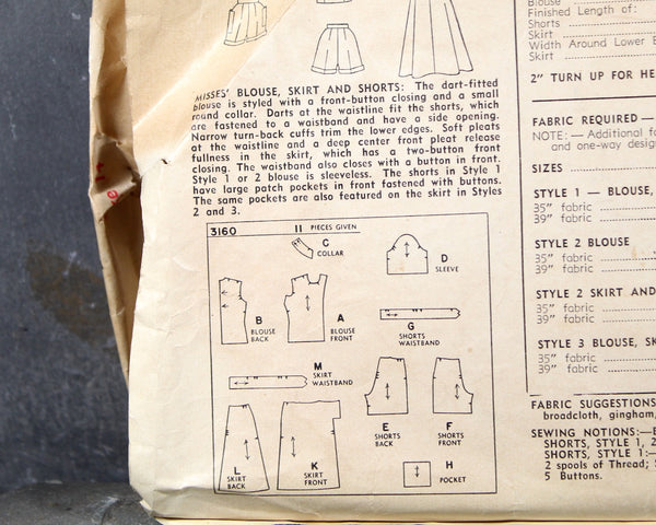 1950 Simplicity #3160 Pattern | Your Choice of Sizes 14/Bust 32" or 12/Bust 30" | COMPLETE Cut Pattern in Original Envelope