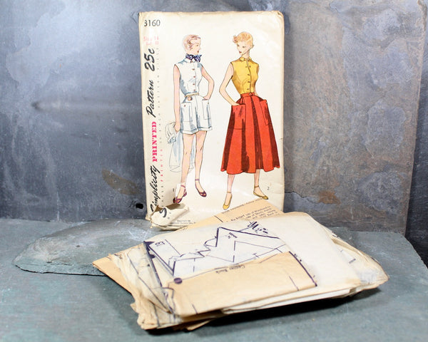 1950 Simplicity #3160 Pattern | Your Choice of Sizes 14/Bust 32" or 12/Bust 30" | COMPLETE Cut Pattern in Original Envelope
