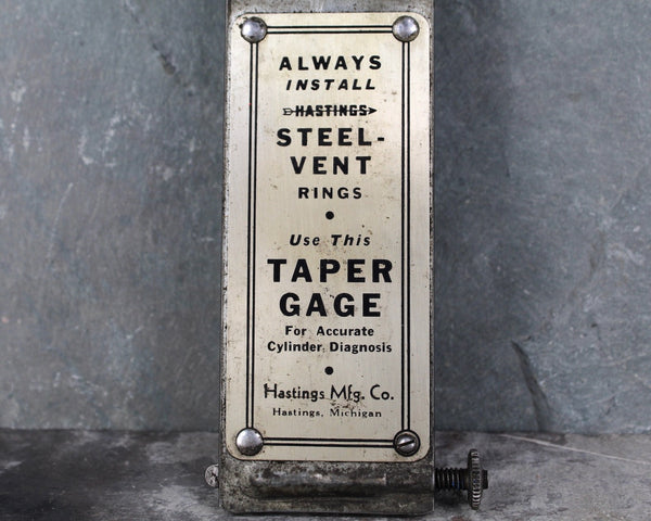 Vintage Garage Tool | Hastings Taper Gage | Hating Steel Vent Rings Gage | Cylinder Diagnosis | Vintage Advertising