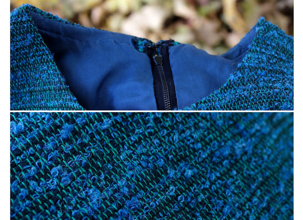 Vintage Tweed Sheath Dress - Teal, Jewel Toned Sheath Dress - Fully Lined - Size 6-8 - Holiday Party Dress