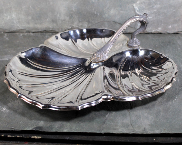 Divided Serving Dish - Silver-plate with Pewter Handle - Perfect for Nuts, Fruit, Candy - Autumn Table Decor