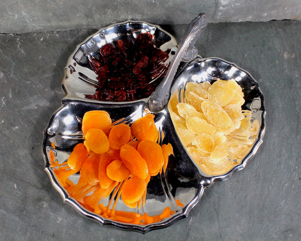 Divided Serving Dish - Silver-plate with Pewter Handle - Perfect for Nuts, Fruit, Candy - Autumn Table Decor