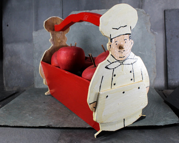 Adorable Vintage Wooden Baker's Bread Basket | Handpainted Wooden Kitchen Basket | Circa 1960s/70s