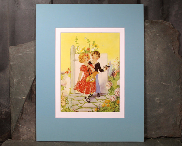 Vintage Nursery Art - Your Choice of Beautiful 1920s Garden Scenes in Custom Mats to fit 11" x 14" Frames - Sold UNFRAMED