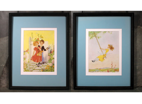 Vintage Nursery Art - Your Choice of Beautiful 1920s Garden Scenes in Custom Mats to fit 11" x 14" Frames - Sold UNFRAMED